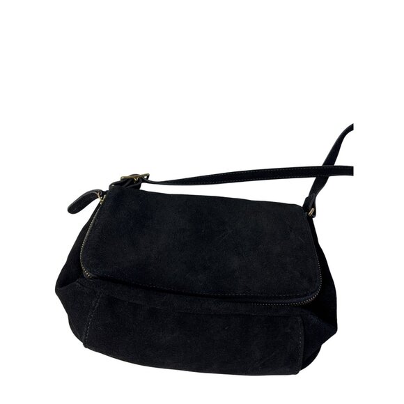 Margot Black Suede Leather Crossbody Bag Magnetic Clasp 10 in X 7 in X 2.5 in - Picture 2 of 6